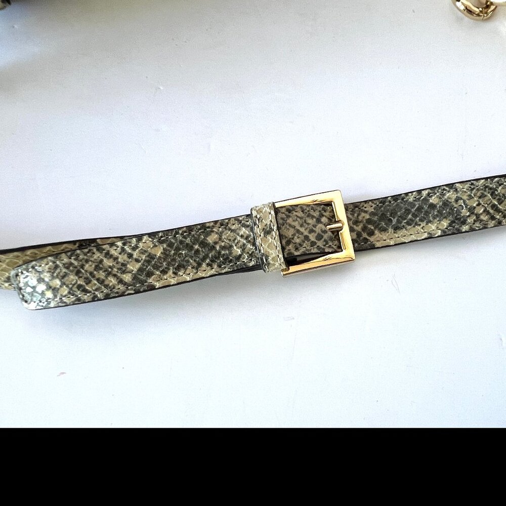 New Marc Fisher Shoulder Bag, Leather, "Kyra" Cream and Black, Snakeskin Print - Picture 10 of 14